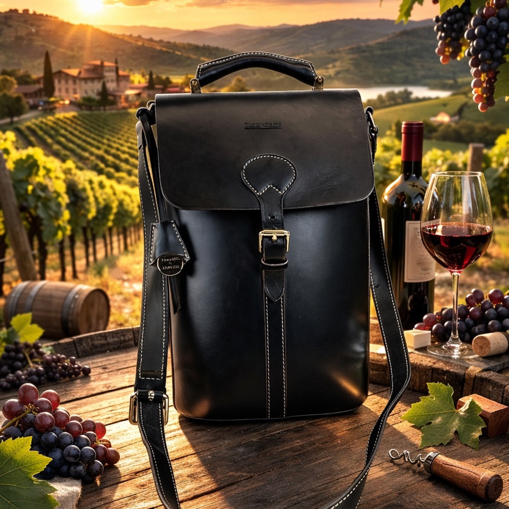 Dooney & Bourke Unisex Alto Wine Bottle Black Leather Bag Picnic Tote‎ Vacation